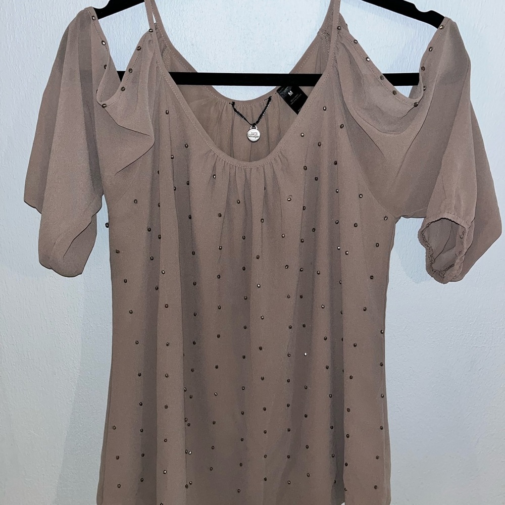BKE Taupe Blouse with Studded Design